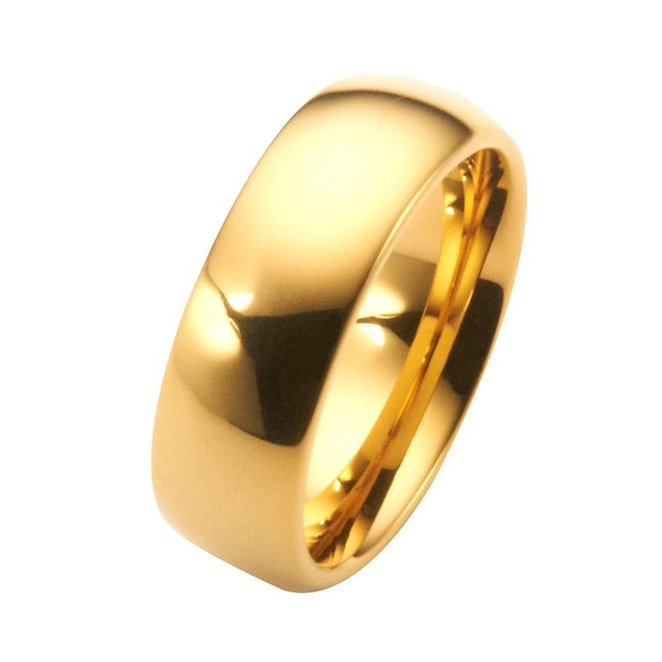 8mm Gold Plated Polished Tungsten Carbide Wedding Ring Classic Half Dome Band