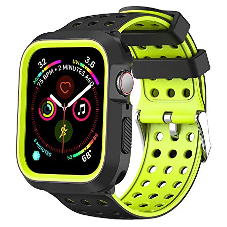 Greatfine Compatible for Apple Watch Band 44mm 40mm with Case, Shock Proof Protective Case Silicone Sport Replacement iWatch Band 44mm Compatible with Apple Watch Series 4