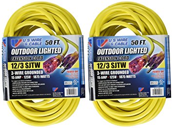US Wire 74050 50-Foot Heavy Duty Lighted Plug Extension Cord (Yellow, 2-Pack)