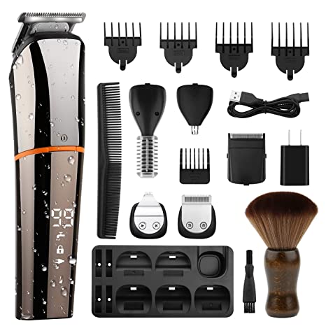 Hair Clippers, OPPSK Hair Cutting Kits Washable Multifunctional Grooming Sets, Rechargeable 6 In 1 USB Cordless Hair Trimmer for Nose Ear Facial Hair Body Beard Trimmer With LED Display and Dock