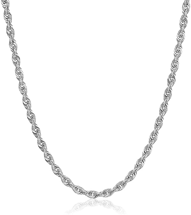 10K Gold 1.5MM, 2.5MM, 3MM, 3.5MM, 4MM, or 5MM Diamond Cut Rope Chain Necklace, Bracelet, Anklet Unisex Sizes 7"-30" - Yellow, White, or Rose