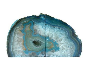 Crystal Allies Gallery: Pair of Small 1lb - 3lbs Polished Agate Geode Halves Decorative Bookends w/ Authentic Crystal Allies Stone Card (Teal)