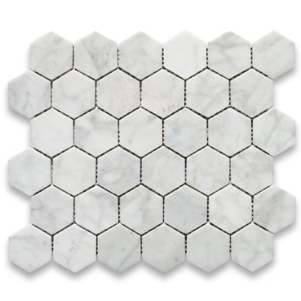 Carrara White Italian Carrera Marble Hexagon Mosaic Tile 2 inch Polished