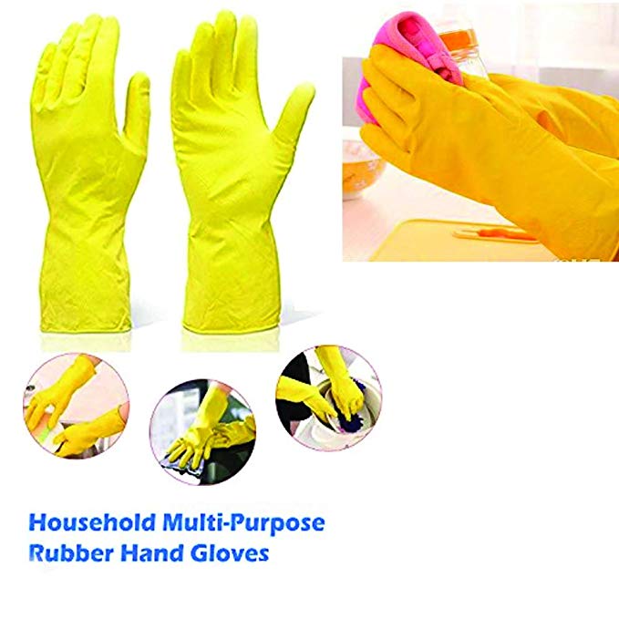 DeoDap Reusable Rubber Hand Gloves for Washing, Cleaning Kitchen and Garden (Ivory) - Pair of 2