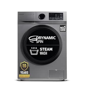 Panasonic 8 kg 5 Star Inverter Fully Automatic Front Loading Washing Machine (NA-148MH2L01, 2024 Model, Dark Silver, Steam, Drynamic Spin)