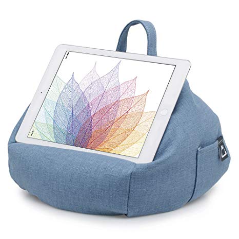 iBeani iPad & Tablet Stand/Bean Bag Cushion Holder for All Devices/Any Angle on Any Surface - Blue Denim