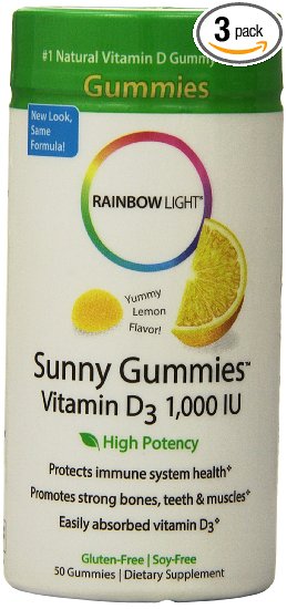 Rainbow Light Vitamin D3 (1000 IU) Sunny Gummies, Lemon Flavor, 50-Count Gummies (Pack of 3)