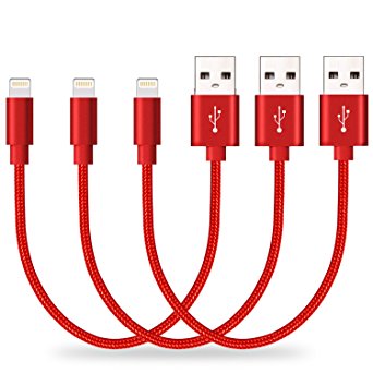 SGIN iPhone Cable, 3Pack 8 inches Short Nylon Braided Cord Lightning Cable Certified to USB Charging Charger for iPhone 7,7 Plus,6S,6,SE,5S,5,iPad,iPod Nano 7 - Red
