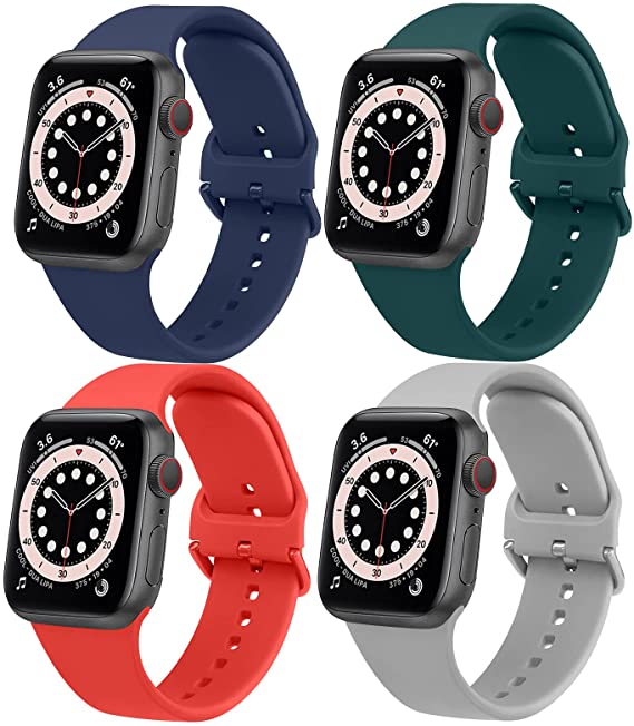 Silicone Bands Compatible with Apple Watch Bands 44mm 42mm 40mm 38mm for Women Men, Replacement Strap with Classic Buckle for iWatch Series SE 6 5 4 3 2 1