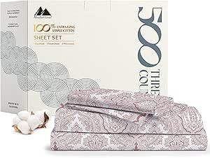 Mayfair Linen 100% Cotton Printed Bed Sheets for Split King Bed - 500 Thread Count 5 PC Split King Printed Sheet Set - Hotel Luxury Sateen Deep Pocket Soft Cooling Sheets for Twin XL Bed - Paisley