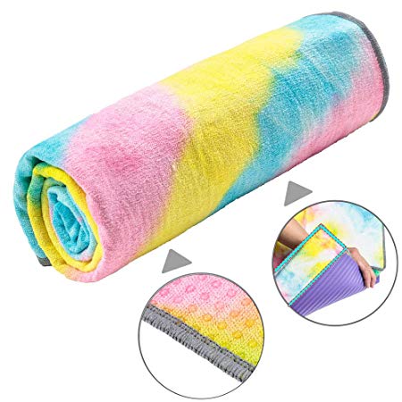 adorence Non Slip Yoga Towel (Upgraded PVC Grippies Side Pockets) Microfiber Sweat Absorbent & Quick Dry Mat Towel - Ideal for Hot Yoga, Pilates and Workout
