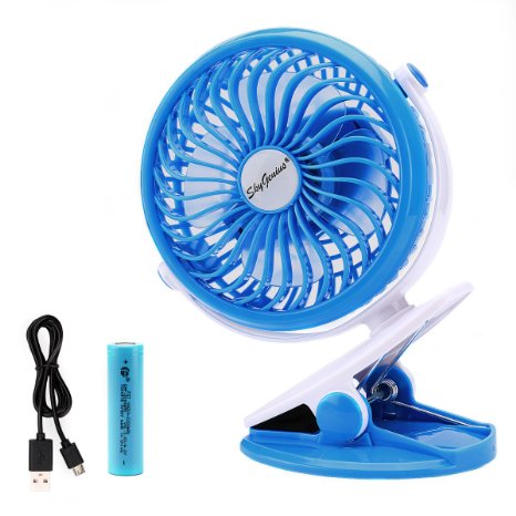 Battery Operated Clip Fan for Baby Stroller Car Back Seat Laptop Travel Outdoors Camping ,Small Personal Fan Mini Desk Table Fan Portable Hand Held Powered by Rechargeable 2200mAh 18650 Battery or USB