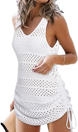 Dokotoo Womens Swimwear Cover Ups 2024 Summer Crochet Hollow Out Knit Bathing Suit Beach Dresses