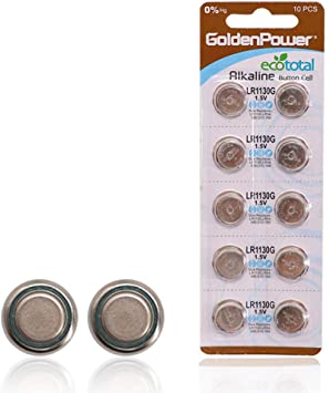 GoldenPower LR1130GH Alkaline Button Cell 1.5V Battey Hi-Pro Strongest Leak-Proof Performance,10 Count (Pack of 1)