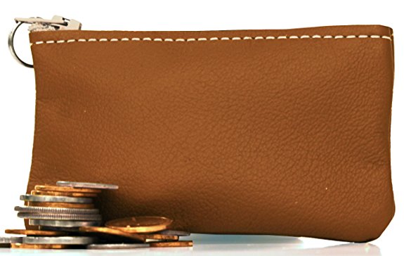 Classic Men's Large Coin Pouch Genuine Leather, Zippered Change Purse By Nabob