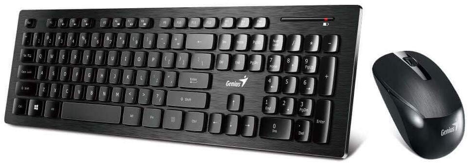 Genius Wireless Smart Keyboard and Mouse Combo [SlimStar 8008] - Multimedia Keyboard and Precision Mouse Set. Brushed Metal Look, Smart Profile Switch, Rich Function Keys for PC & Mac Computers