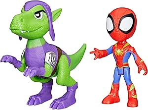 Spidey and his Amazing Friends Marvel Dino-Webs, Spidey and Goblin Raptor Action Figures Set, Super Hero Toys for Boys and Girls Ages 3 and Up