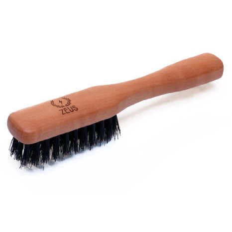 Zeus 100% Boar Bristle Beard and Moustache Brush with Handle - Firm Bristle Beard Brush for Untangling Beard Hairs - Made in Germany