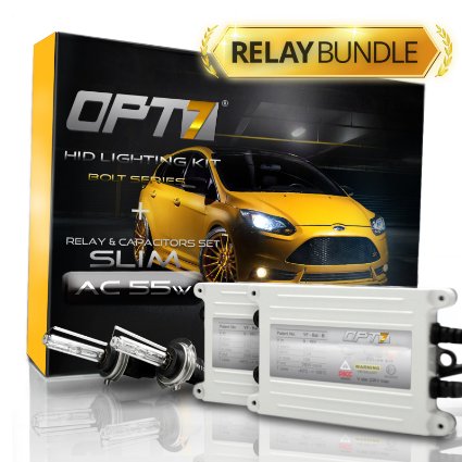 OPT7 Bolt AC 55w HID Xenon Conversion Kit w Relay Harness and Capacitors - 2 Year Warranty - H7 5000K Bright White
