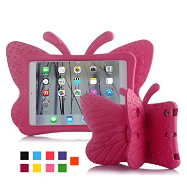 iPad mini case for kids, Feitenn Non-toxic Light weight 3D Cartoon Butterfly EVA Shockproof Drop proof Stand Case for Ipad Mini / Mini 2 / Mini 3/ Mini 4 case (Rose)