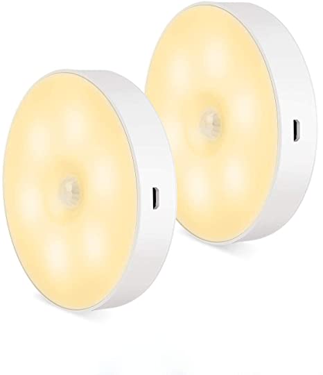 Motion Sensor Night Light with Detector,2 Pack LED Cabinet Light USB Rechargeable Battery Operated LED Sensor Light for Baby Bedroom,Hallway,Kitchen,Bathroom,Stairway Warm White 【 Energy Class A 】