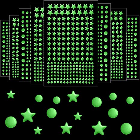 1652 Pieces Glow in The Dark Stars Stickers 3D Stars Dots Wall Stickers Luminous Stars Stickers Adhesive Wall Decals Ceiling Glow Stickers for Kids Bedroom Decals Party Decoration, Green