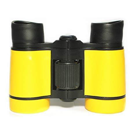 VanFn Rubber 4x30 Adjustable Mini Lightweight Binoculars for Kids, Compact High Definition Binoculars for Childrens Outdoor Camping, Telescope Toy, Children Educational Gifts (Black - Yellow)