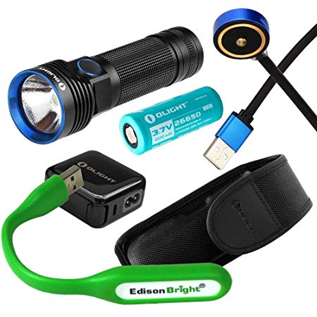 Olight R50 Pro SEEKER 3200 Lumen CREE LED USB rechargeable searchlight/flashlight, rechargeable battery with EdisonBright USB reading light bundle. 5 Years Manufacturer Warranty