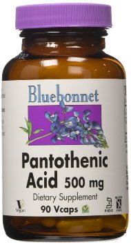 Bluebonnet Pantothenic Acid 500 mg Vegetable Capsules, 90 Count