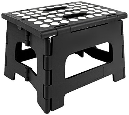 StepSafe® High Quality Non Slip Folding Step Stool For Kids and Adults with Handle- 9" in Height, Holds up to 300 Lb! (black)