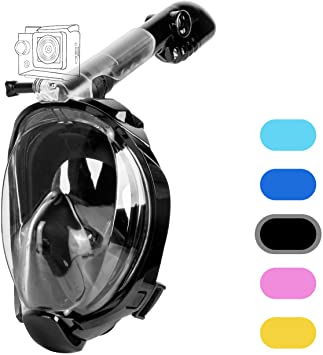 Unigear Full Face Snorkel Mask Snorkeling Mask Panoramic 180° View with Handler Detachable Camera Mount, Anti-Fog Anti-Leak Free Breath Design