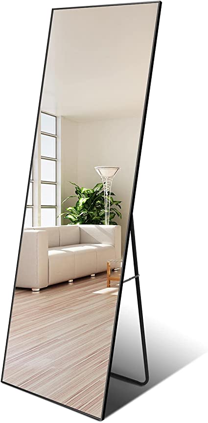 YSSOA 65"x22" Full Length Mirror, Floor Mirror, Standing Mirror, Leaning Mirror, Full Body Mirror, Large Mirror, Bedroom Mirror with Black Aluminium Frame, Black