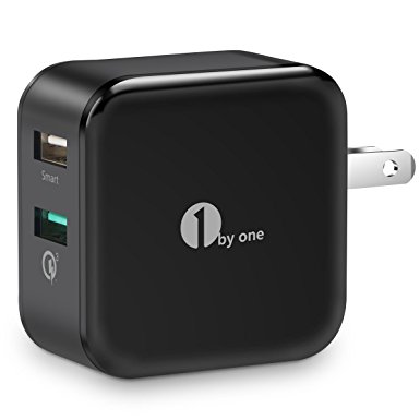 1byone 30W Qualcomm Certified USB Wall Charge 2-Port Smart Adapter with Quick Charge 3.0 for iPhone 7 / 6s / 6 / 7 Plus, iPad Air / Mini / Pro, Samsung Galaxy S7 / S6, Note 5, LG G5 and More