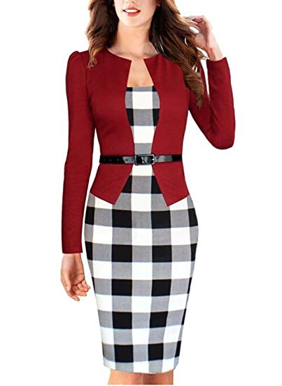 Babyonline Women Colorblock Wear to Work Business Party Bodycon One-Piece Dress