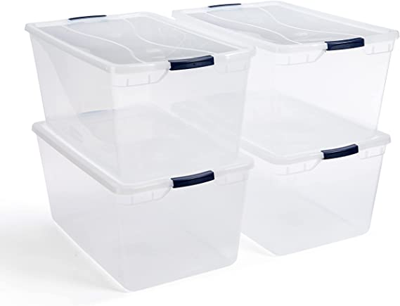 Rubbermaid Cleverstore Clear Stackable Containers With Durable Latching Lids, 95 Quart-4 Pack, 4 Count