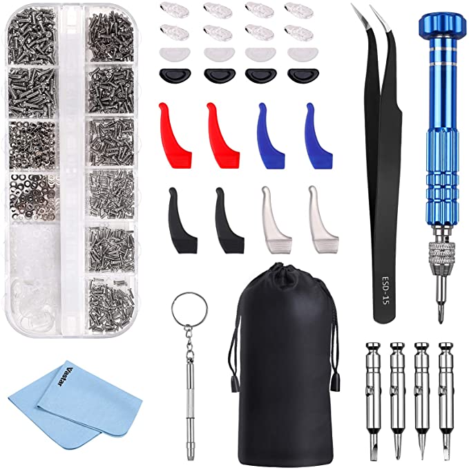 Vastar Glasses Repair Kit, with 9 in 1 Magnetic Eyeglass Glasses Screwdriver Set, Ear Hooks, Nose Pads, Tweezers and Glasses Cloth/Bag, for Glasses, Sunglasses and Watches Repair