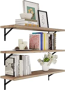 Wallniture Forme 36 inch Long x10 in Deep Rustic Floating Shelves for Wall Storage, Wall Bookshelf Living Room, Wall Shelves for Kitchen, Pantry Shelf Wood Set of 3, Burnt