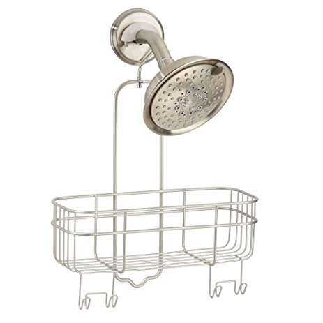 InterDesign Euro Shower Hanging Caddy Organizer with Swivel Hook and Storage Basket for Bathroom Shower – Matte Satin