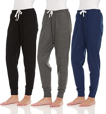 Essential Elements 3 Pack: Womens Cotton Joggers - 100% Cotton Lounge Athletic Casual Sleep Casual Pajama PJ Pants Sweatpants