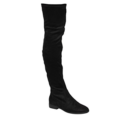 Beston FM32 Women's Stretchy Snug Fit Over Knee High Pull On Block Low Heel Boot