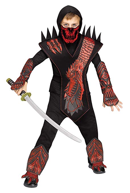 Fun World Skeleton Dragon Ninja Red Costume, Medium 8-10, Multicolor