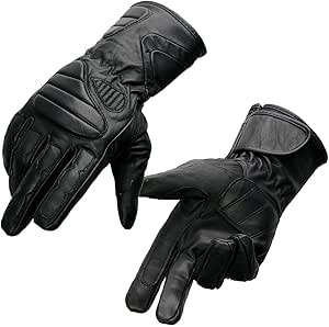 Milwaukee Leather SH451 Men's Black Leather Gauntlet Racing Motorcycle Hand Gloves with Wrist and Knuckle Padding Protection - Large