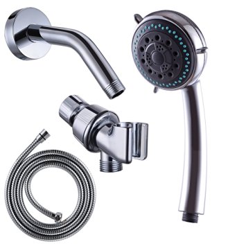 KES DP503 Bath FIVE Function Handheld Shower Head with Extra Long Hose and Shower Arm Mount, Polished Chrome