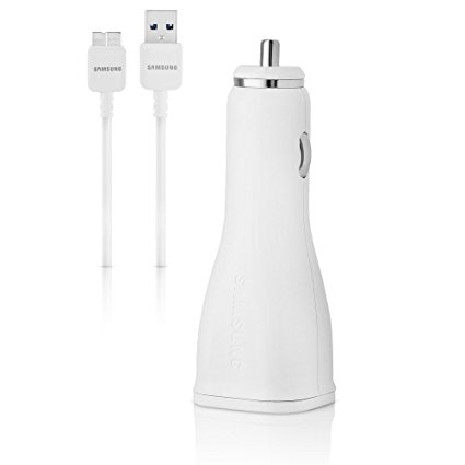 Samsung Car Charger and USB 3.0 5-Feet Cable For Galaxy Note 3 & Galaxy S5 - Non-Retail Packaging - White