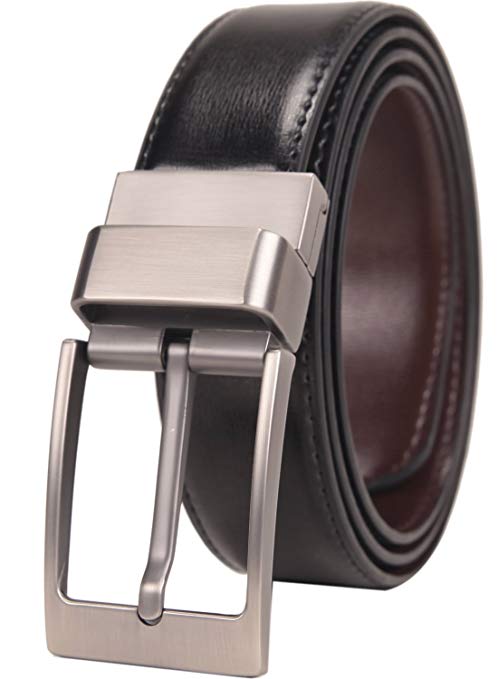 Beltox Fine Men's Dress Belt Leather Reversible 1.25" Wide Rotated Buckle Gift Box …