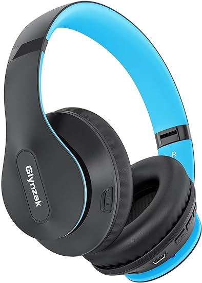 Glynzak Wireless Bluetooth Headphones Over Ear 65H Playtime HiFi Stereo Headset with Microphone and 6EQ Modes Foldable Bluetooth V5.3 Headphones for Travel Computer Laptop (Blue), WH207A