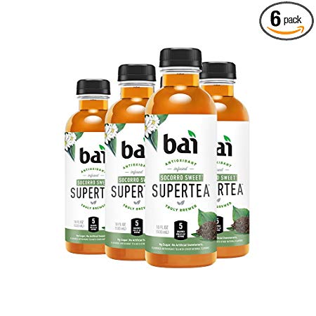 Bai Iced Tea, Socorro Sweet, Antioxidant Infused Supertea, Crafted with Real Tea (Black Tea, White Tea), 18 Fluid Ounce Bottles, 6 count