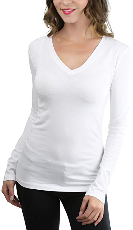 ToBeInStyle Women's Basic V-Neck Long Sleeve Tee