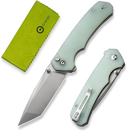 CIVIVI Brazen Folding Knife, Button Lock Pocket Knife with 3.46'' Swedish 14C28N Tanto Blade, Ultra-Grip G10 Handle, Low Profile Clip for EDC C19059C-3 (Natural)