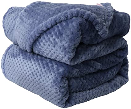 uxcell Flannel Fleece Bed Blankets Full Size,Soft Warm Microfiber Blanket,Mesh Fuzzy Plush 330GSM Lightweight Decorative Solid Blankets for Bed, 70" x 78", Smoked Blue